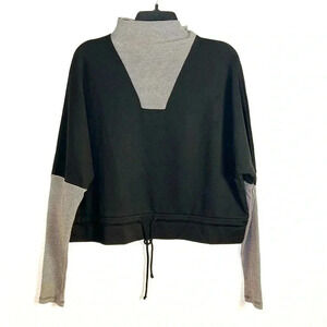 Parni Top Womens Large High Neck Cropped Drawstring Ribbed Raglan Long Sleeve